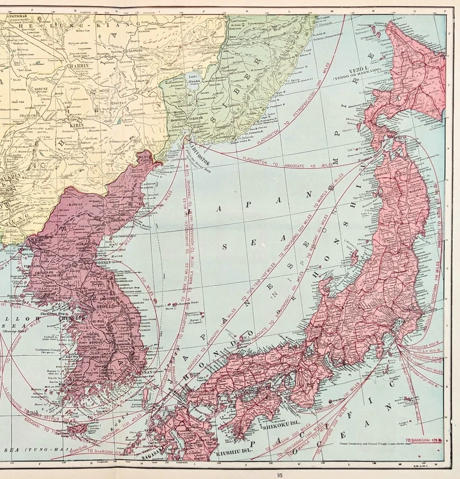 1899  CHINA - KOREA - LOWER MANCHURIA Map STEAMSHIP Routes (19x13) ORIGINAL - Image 3 of 4