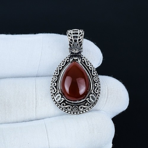 Carnelian Silver Handmade Natural Gemstone Pendant Jewelry For Gift - 第 2/4 張圖片