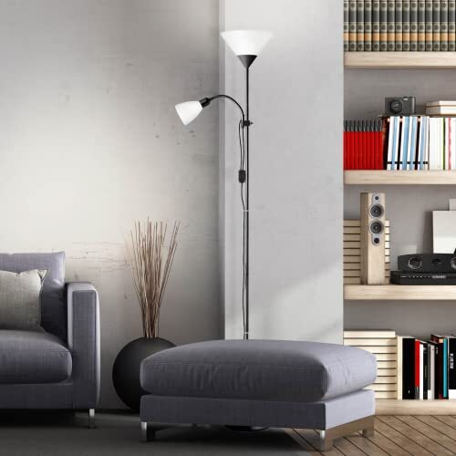 Lampadaire liseuse 180 cm en aluminium argenté pour ampoules E27 E14