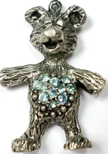 Swarovski Crystal Aquamarine Blue Rhinestones Teddy Bear Pendant Finding 34x22mm