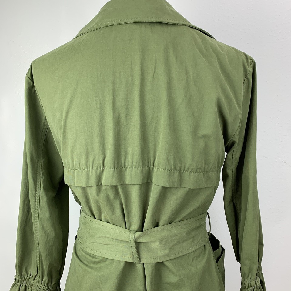 Zara Girls Olive Green Trench Coat Lapel Collar Snap Button Size 10 eBay