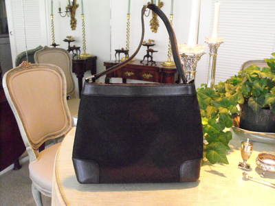 TALBOTS Black Poly-Silk Matalese/Calfskin Handbag wKey Ring on Interior Clip