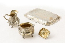 800er Silber Barockset Mokka Zuckerdose Milchgiesser Silbertablett Barockstil