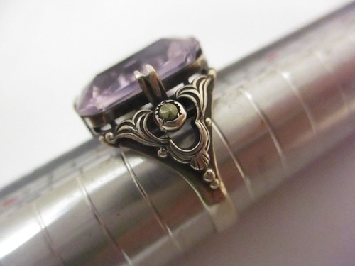 Antique Vintage Sterling Silver Ring Pale Amethyst Marcasite Germany Size 6.5 - Picture 3 of 14