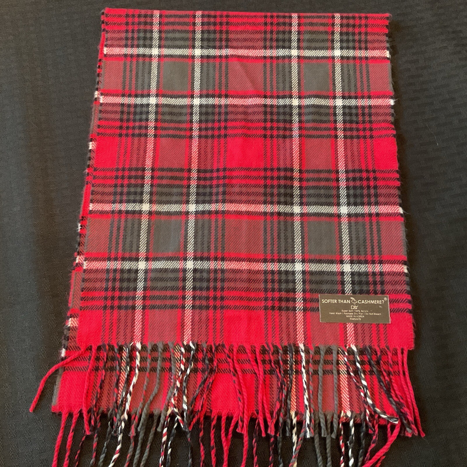 David & Young Softer Than Cashmere Scarf Colorful Red Black Gray Fringe Hem