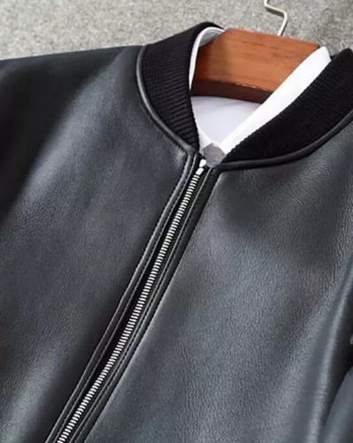 Black Leather Jacket Men Flight/Bomber Pure Lambskin Size XS-4XL - Picture 3 of 4