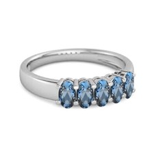 Five Stone 5x3 MM Oval London Blue Topaz Half Eternity 925 Sterling Silver Ring