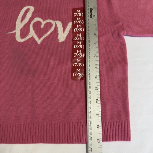 Zunie Girls Valentines Day Sweater Size Medium (7/8) Bright Pink "Love" - Picture 4 of 9