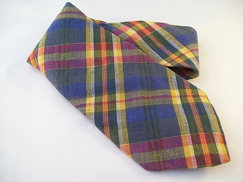 The Gap Designer Cotton Tie Men's Necktie Made in USA Plaid Blue Yellow Green