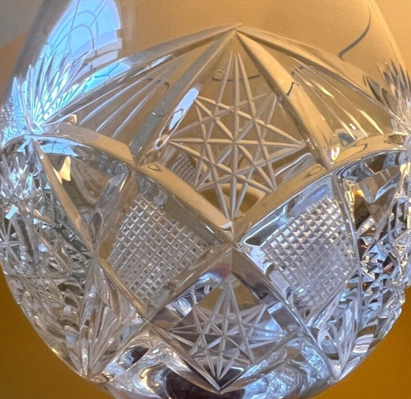 2 European Czech Bohemian  Pinwheel Cut Crystal Wine Hock Goblets Glasses 7 1/2"