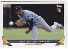 2019 Topps Archives JUSTUS SHEFFIELD RC 1993 Topps Card #221 - SEATTLE MARINERS 
