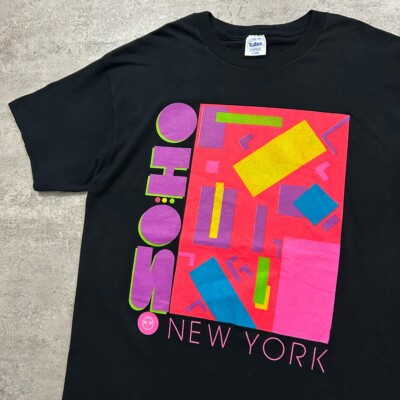 VTG 90s NEW YORK SOHO ART T-SHIRT SIZE XL MADE IN USA BLACK PINK