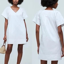 MADEWELL Mini Shift Dress Women Medium White V-Neck Lined Pockets NP093
