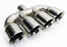 Exhaust Tip Center 2.50 inlet 3.50 Quad 10.00 Long  Rolled Slant Stainless Steel