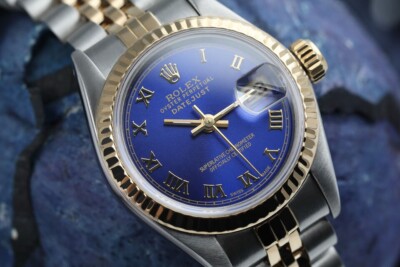 Rolex Datejust 26 mm Ladies Watch Blue Roman Numeral Dial Two Tone Jubilee