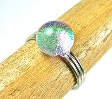 Ring Adjustable Dichroic Glass Tiny 1/4" Clear Chartreuse LIME Yellow Metallic