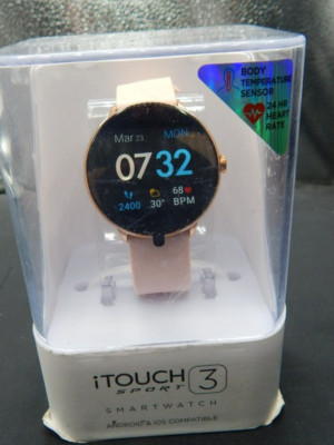 ITOUCH SPORT 3 FITNESS SMARTWATCH BLACK WITH PINK BAND NEW