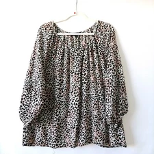 CYNTHIA ROWLEY Women's Multicolor Leopard Print Button Tunic Blouse Top Size 2X