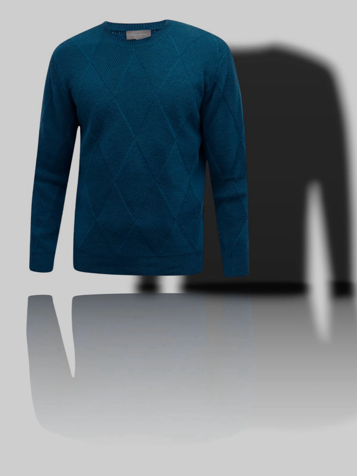 $395 Neiman Marcus Men Blue Wool-Cashmere Tonal Argyle Crewneck Sweater Size L