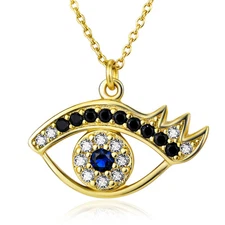 925 Sterling Silver Evil Eye Clear and Black CZ Pendant Charm Necklace 18" Ss747
