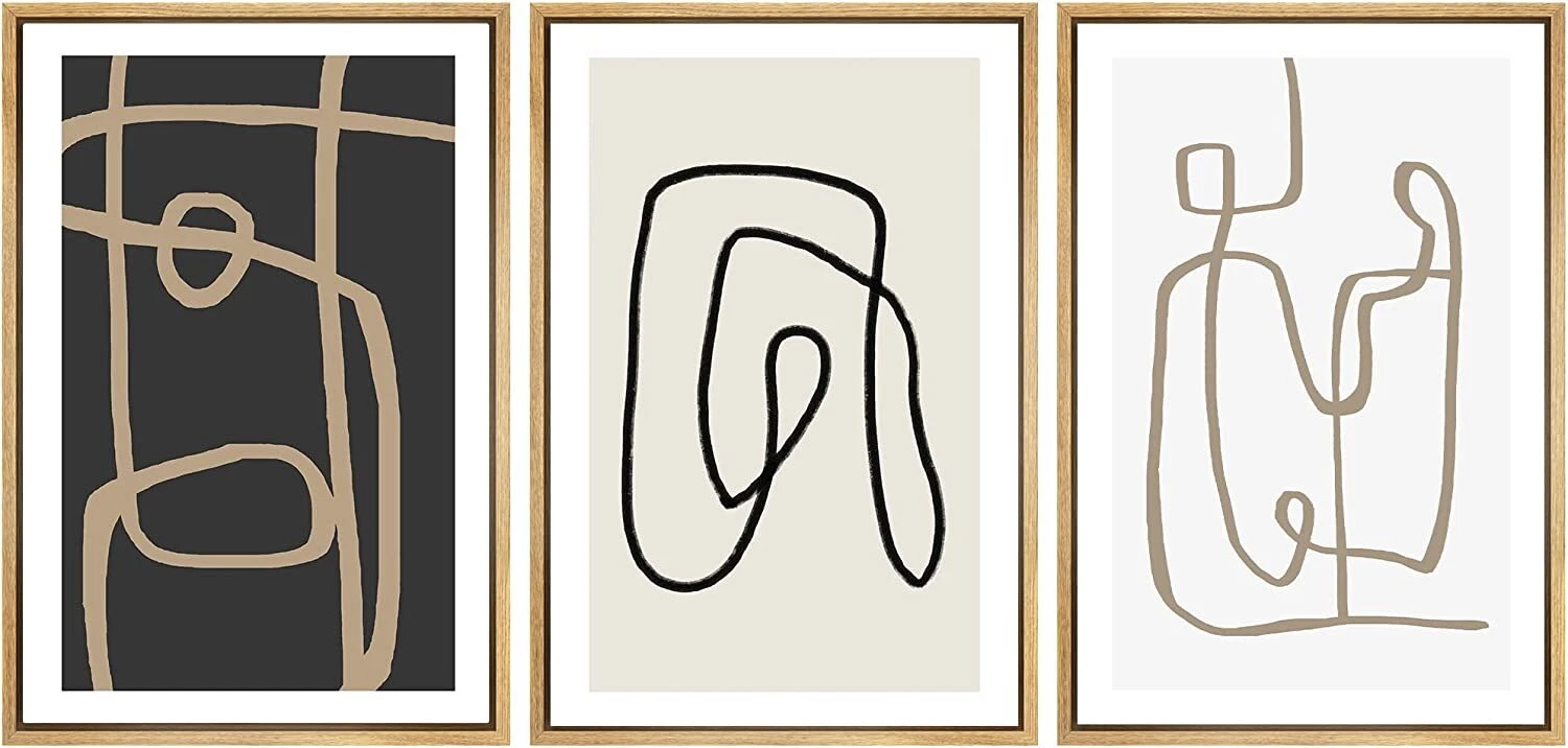 Black and Gold Minimalist Wall Art Framed Canvas Prints Set of 3