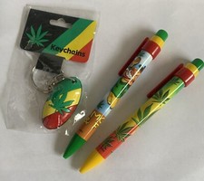 Funny Joint Jamaica Bob Marley Rasta Collection Weed Spilff  2 Pen & Keyring Set