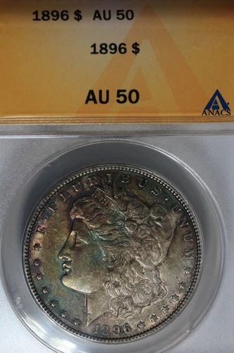 1896 $1 AU 50 ANACS Morgan Silver Dollar $1  Miss Liberty Head