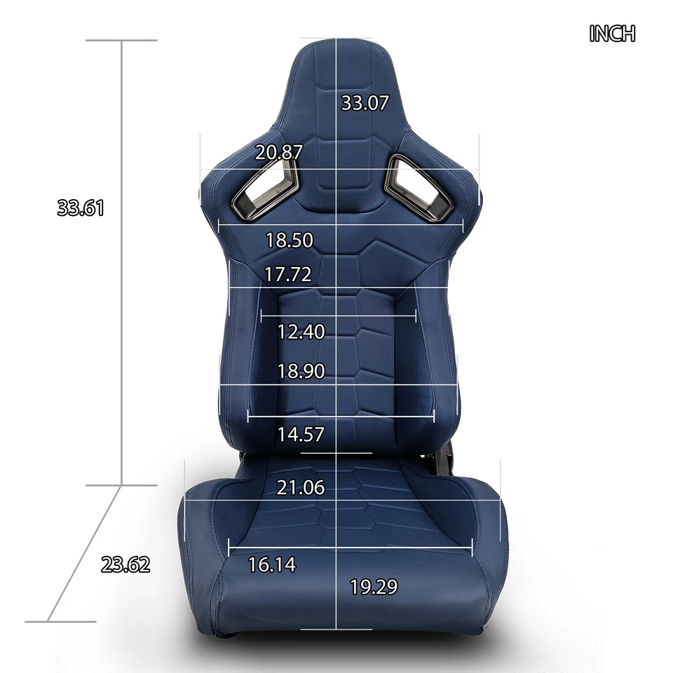 JDM Reclinable Premium PVC Main Blue Racing Seats Slider Car Seats Pair - Image 2 of 4