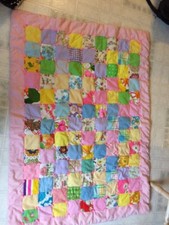 vintage baby, lap quilt Poofy Patchwork hand tied 36 1/2 X 48 1/2 Pink border