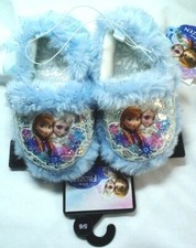 Disney Frozen Blue Fuzzy Shiny Slippers 5/6 Textured Soles New