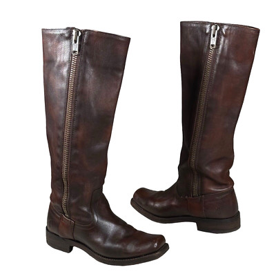FRYE Heath Women s Sz 5.5 B Outside Zip Brown Leather Boots #77280