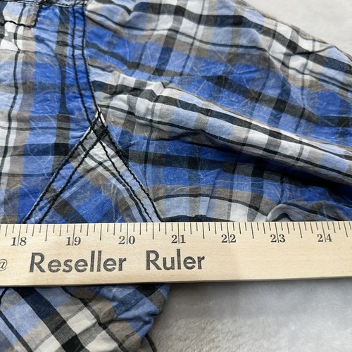 Cowboy Up Shirt Mens Large L Blue Plaid Western Pearl Snap Thick Stitch Pockets - Picture 14 of 16