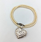 Locket Pendant & Faux Pearl Necklace Heidi Klum Sterling Silver 925 Clover Heart