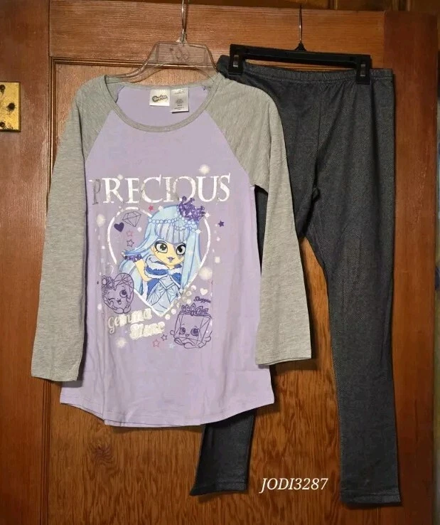 NWT Shopkins Pajamas Girls Size 10-12 LG Shirt Pants Set Purple Gemma Stone - Image 2 of 4