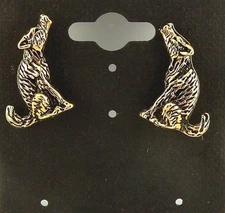 Vintage Gold Coyote 3D post earrings with surgical steel post