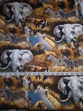 Safari fabric 1 yard Elephant Giraffe Zebra Lion 277030