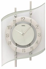 AMS -Silberfarben 45cm- 5506 Moderne Wanduhr mit Funkwerk, Funkuhr, batteriebetr