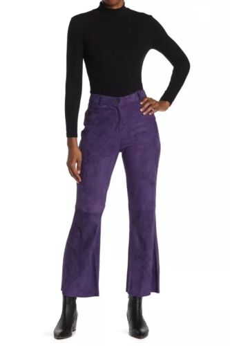 Nili Lotan Leather Pants Purple Suede Leather XXS 32 High Waist Cropped Leather Pants - Picture 1 of 9