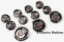 Silver Metal Blazer Buttons Set - Crown & Shield