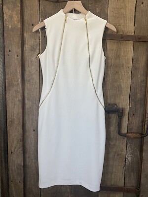 Calvin Klein White Dress W/ Accent Gold Zippers Size 2 | eBay