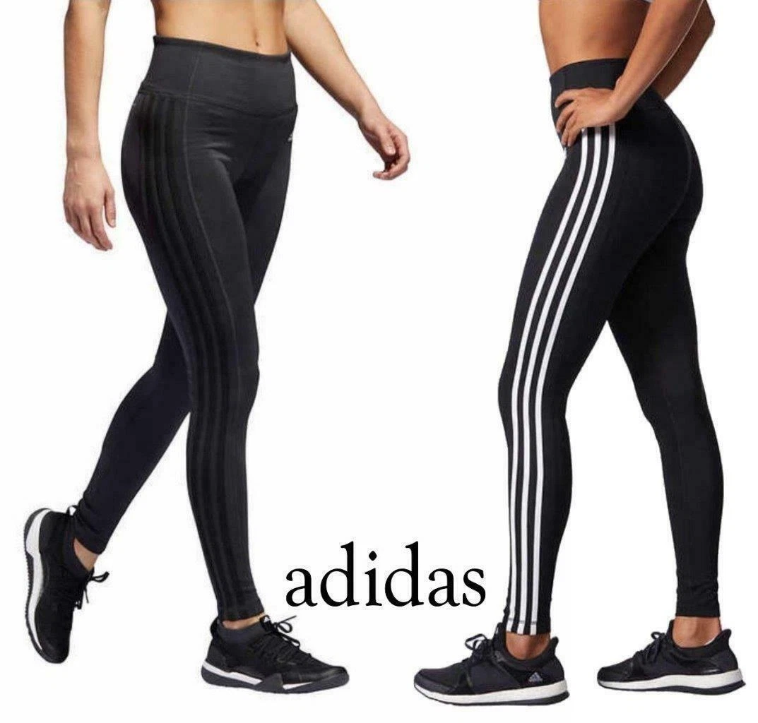 adidas Women's Designed Climalite 3-Stripes Leggings Black & Carbon XS-L