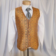 Orange Gold Geometric Polyester Men Formal Waistcoat Vest Size XL