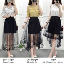 Women Mesh Skirt Lace Dovetail Skirt Irregular Embroidery Underskirt Gothic