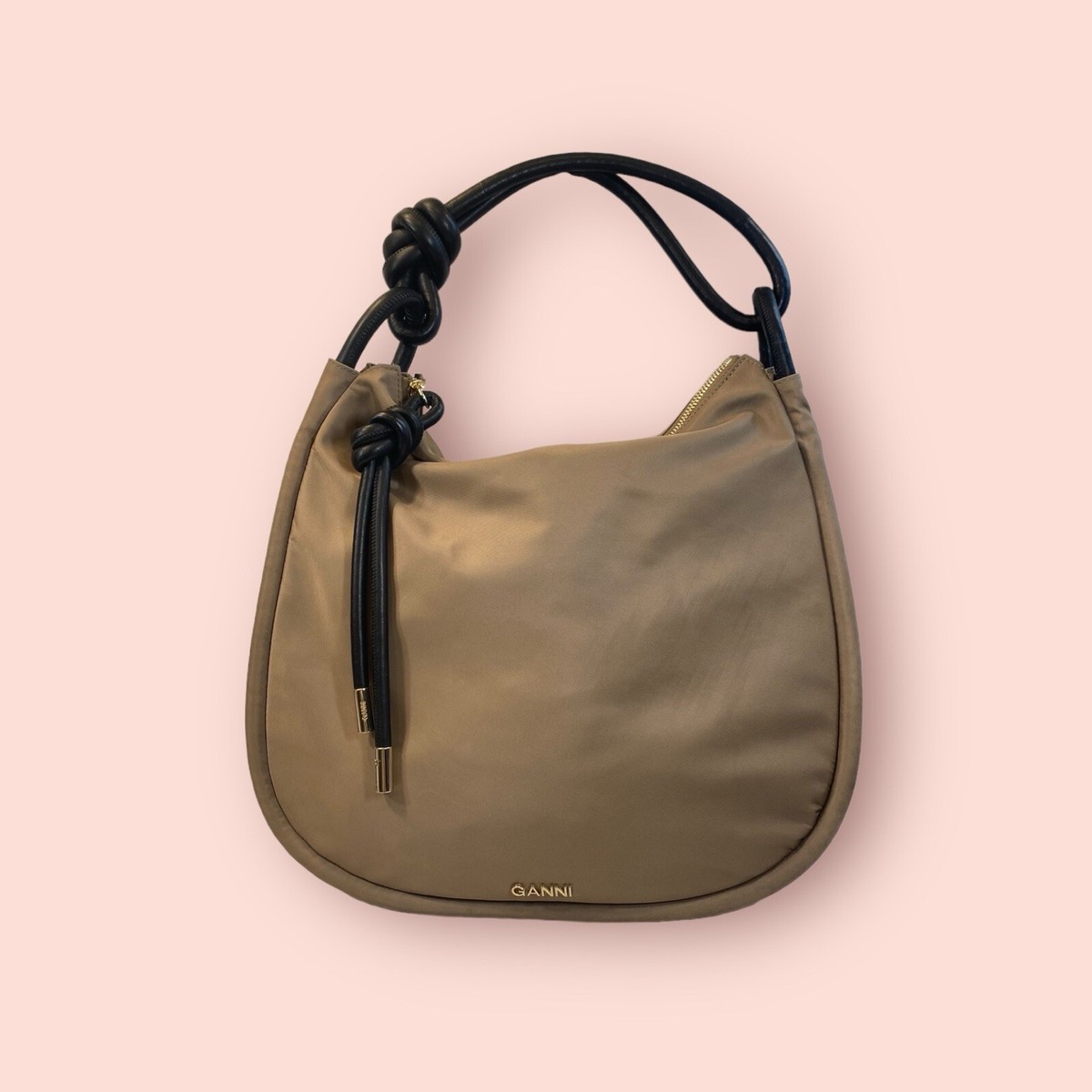GANNI Large Shell Shoulder Bag Luxury Designer Nylon Purse Knot