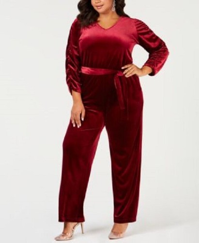 Red Crushed Velvet Jumpsuit 