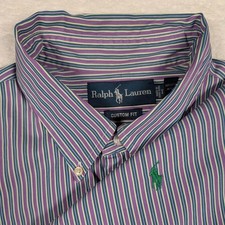 Ralph Lauren Button Down Shirt Mens XL Purple Green Striped Custom Fit Pony