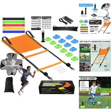 Speed Agility Training Set: 20ft Ladder, 12 Cones, Parachute, Bands  Jump Rope