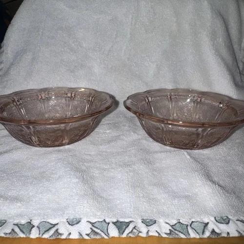 Jeannette Glass Cherry Blossom Pink Depression Bowls 4.75” Pink Set of 2 Vintage