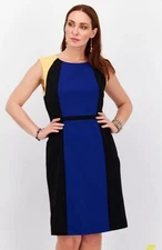 Kasper Women's Gold/Black/Royal Blue Colorblock Sheath Dress, Size 12