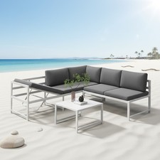 Lounge Sitzgruppe Aluminium Ecksofa mit Liegefunktion Weiß wetterfest Tisch 